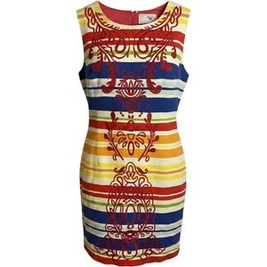 Tabitha for Anthropologie Sheath Dress 8 Multicolor Striped Embroidered Cotton